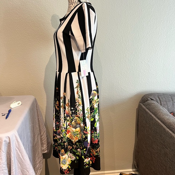 LuLaRoe Black and White Striped Dress with Colorful Floral Design - Picture 4 of 5